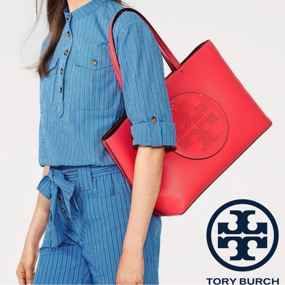 Tory Burch Perforated Leather Tote - Picture 1 of 12